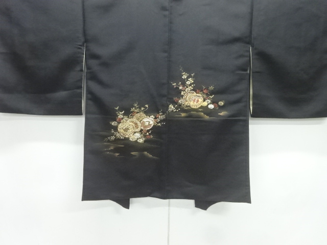 JAPANESE KIMONO / HAORI / SILK / URUSHI / WOVEN FLORAL PLANTS